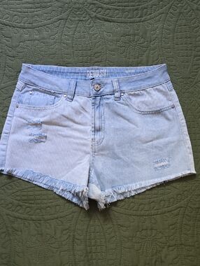Rewash Light Blue Two-Tone Distressed Denim Shorts